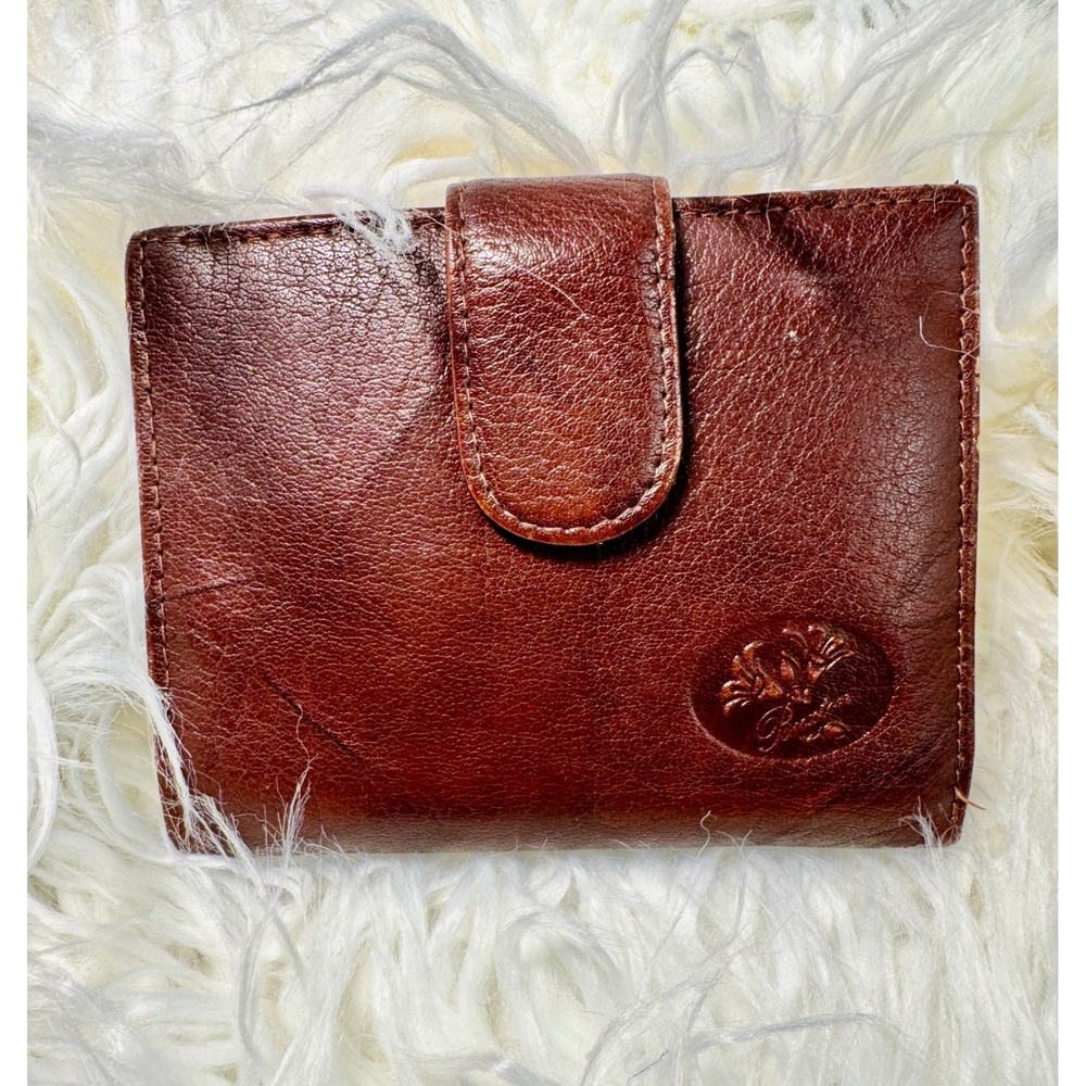Buxton Brown Genuine Leather Bifold Wallet Kiss Lock Coin Purse Vintage